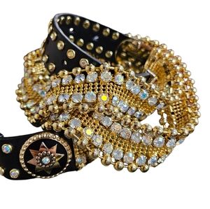 Christine Alexander Swarovski Bling Gold Chain Stud Rodeo Parade Belt Large